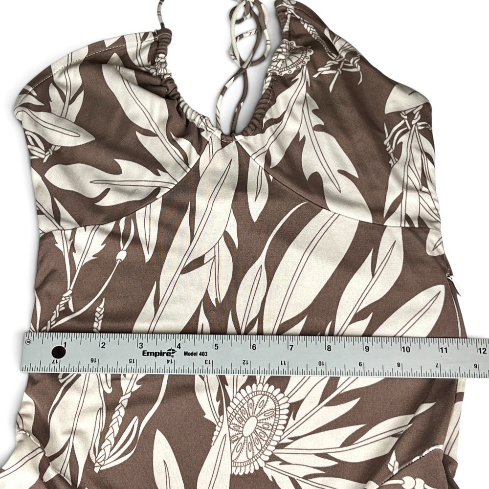 Mara Hoffman Sz Small Jersey Flared Halter Midi Dress Brown Cream Feathers - Picture 10 of 10